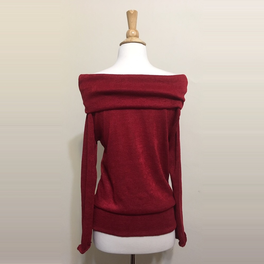 Off Shoulder Foldover Knit Sweater - Picture 4 of 5
